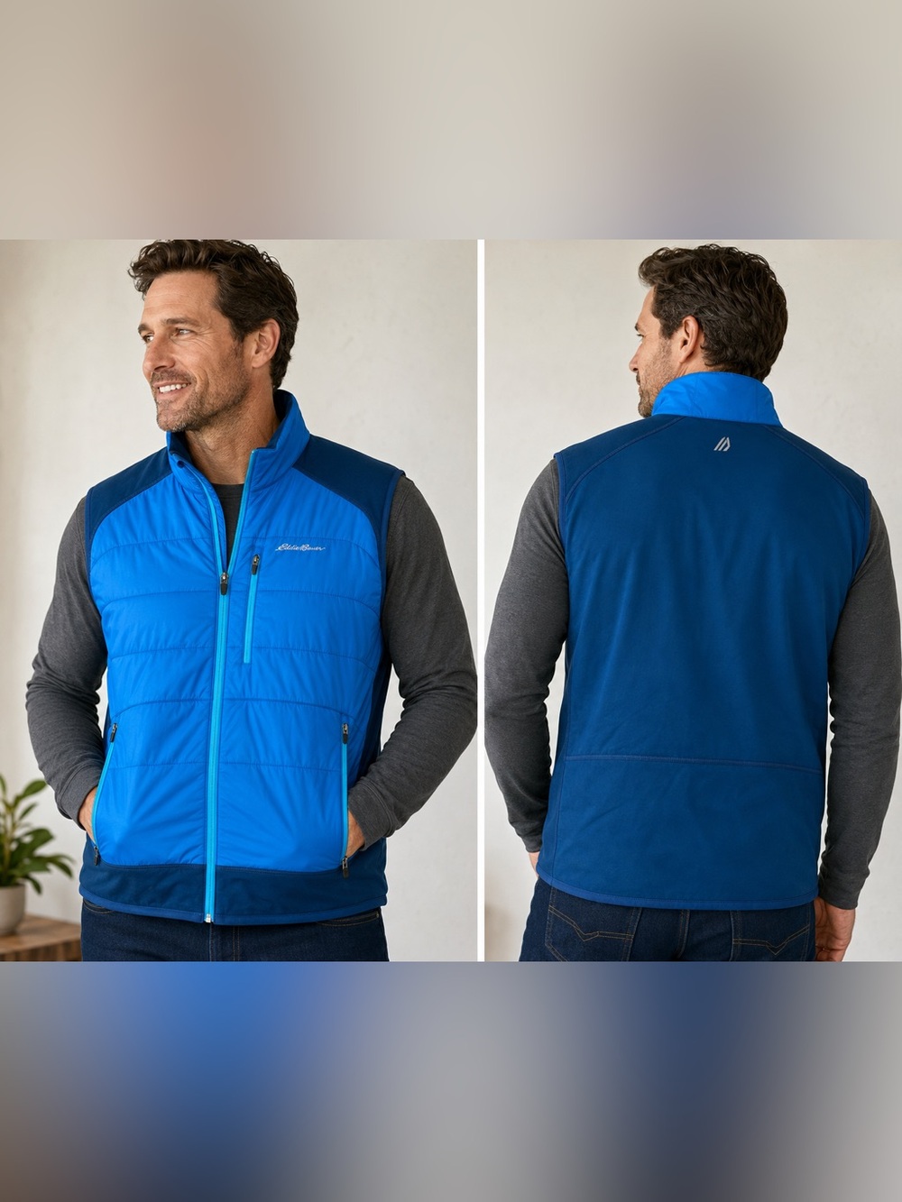 Eddie Bauer First Ascent FreeHeat Hybrid Vest Men’s Large Blue Full Zip
